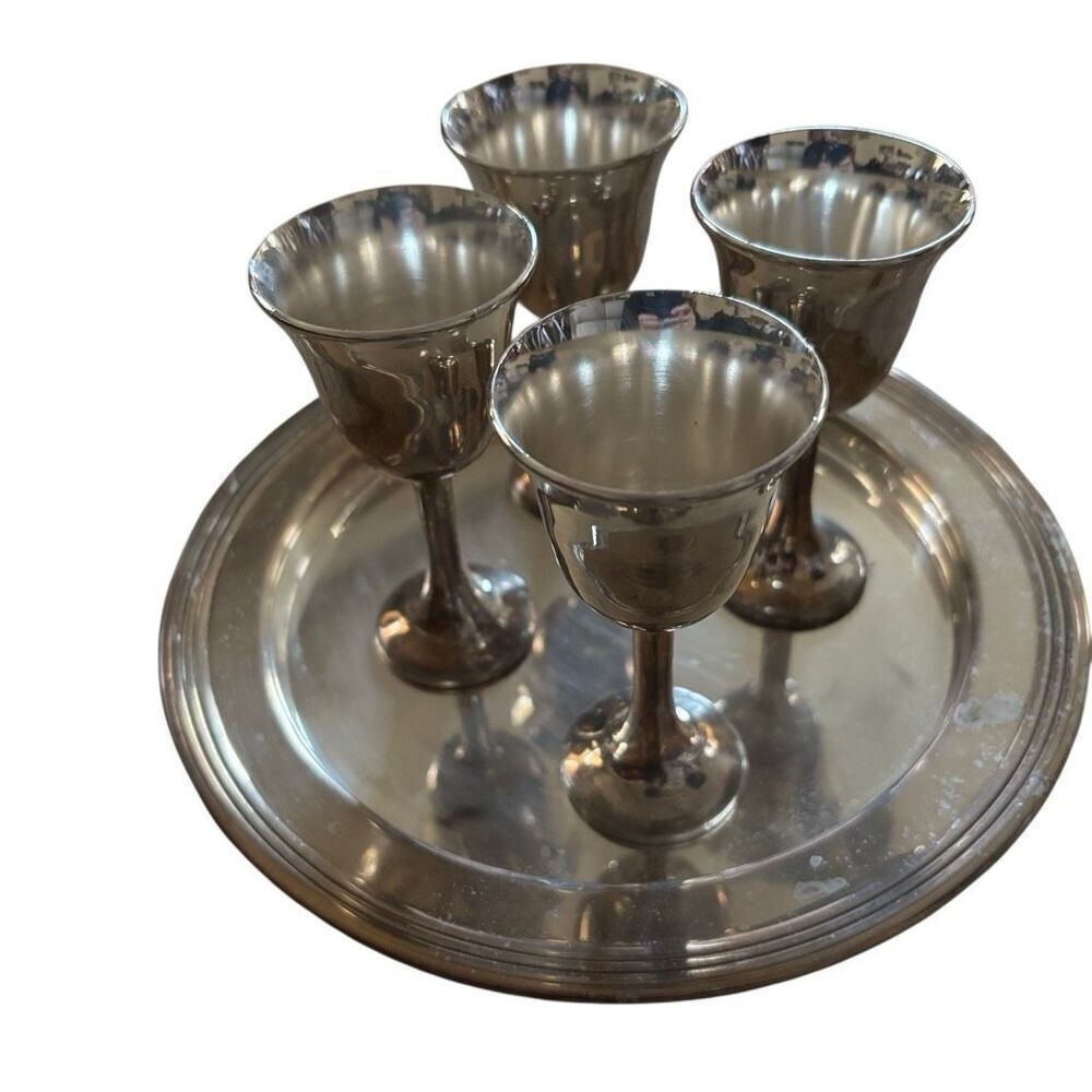 F. B. Rogers Silver Plated 5 Piece Cordial Set Goblets & Tray